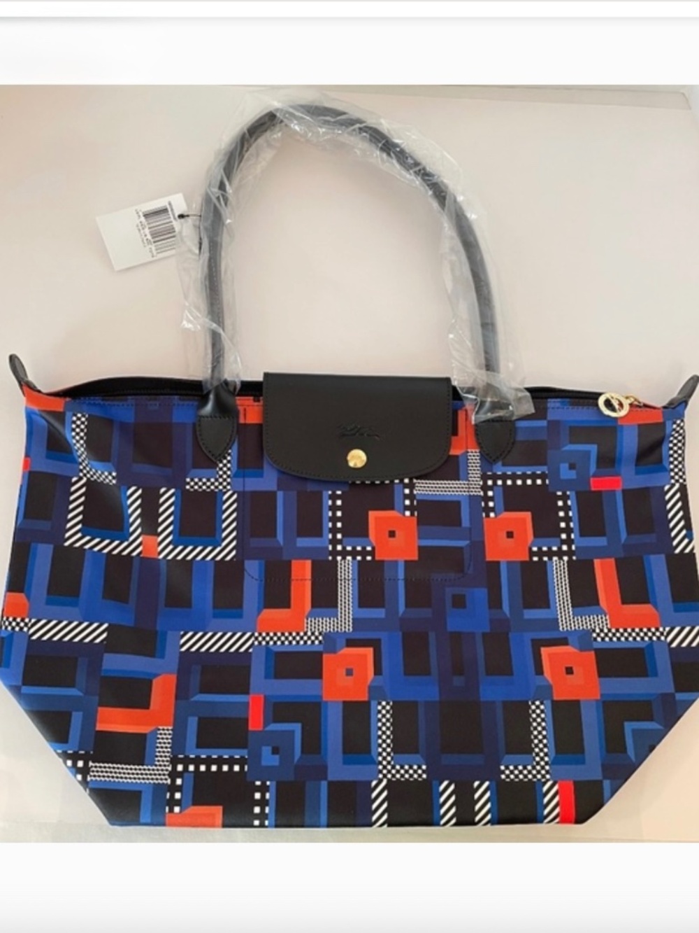 Longchamp Le Pliage Memphis ArtWalk Large Tote Cobalt Blue Made in France